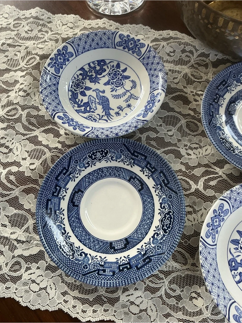 Churchill Staffordshire Mixed Lot Saucers Small Bowls Blue White Transferware